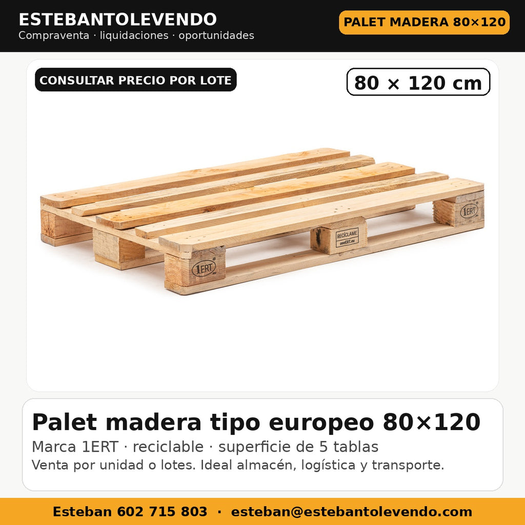 Palet madera 80x120 tipo europeo 1ERT reciclable