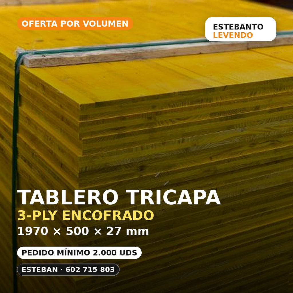 Tablero tricapa 3-Ply 1970x500x27 mm para encofrado