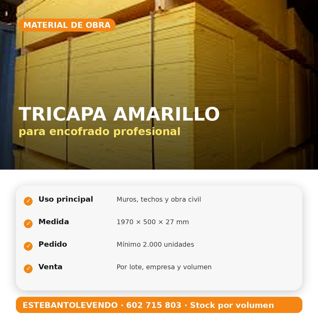 Tablero tricapa 3-Ply 1970x500x27 mm para encofrado
