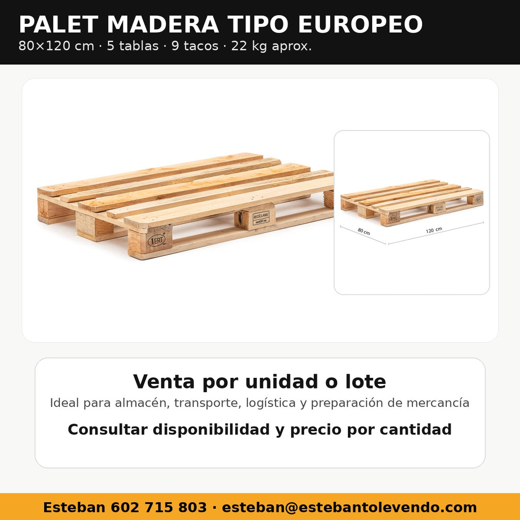 Palet madera 80x120 tipo europeo 1ERT reciclable