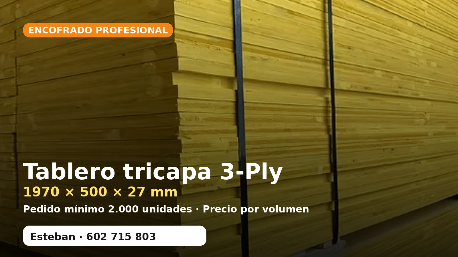 Tablero tricapa 3-Ply 1970x500x27 mm para encofrado
