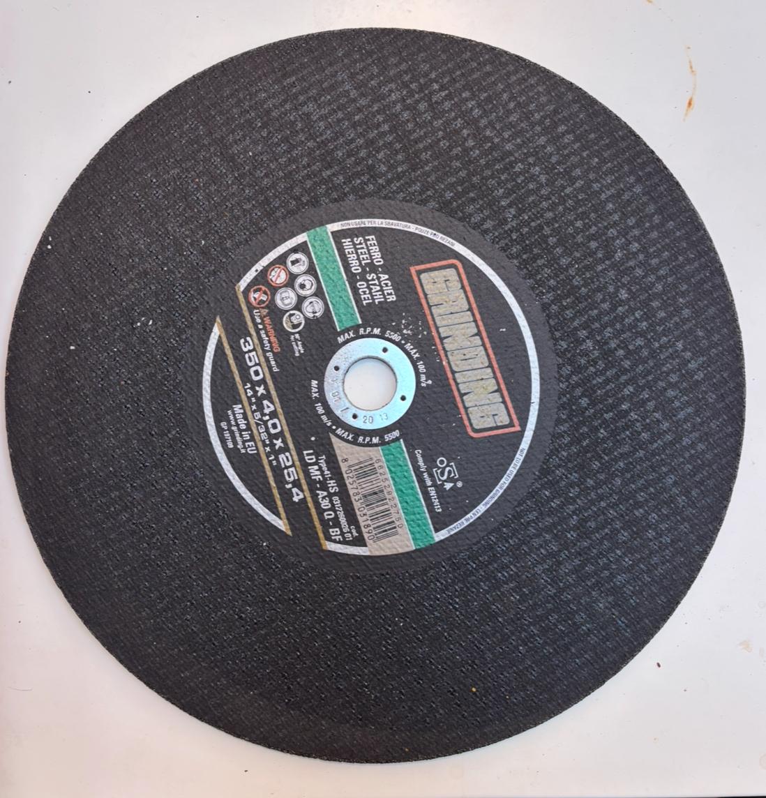 Disco de Corte Grinding 350x4mm (14") INOX/Metal Industrial - Tronzadora - Nuevo