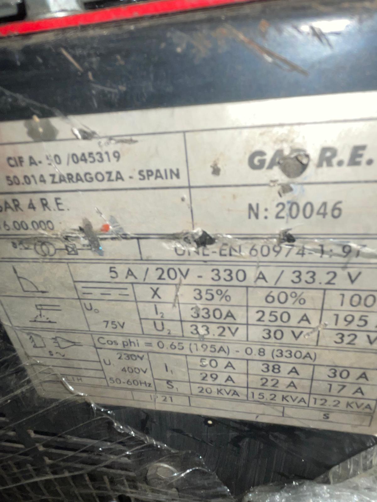 Soldadora Industrial GALA GAR 4 R.E. 330A de Electrodo
