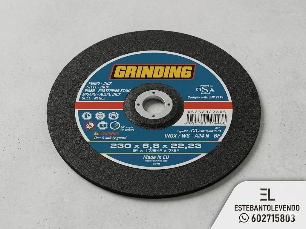 Disco de Desbaste GRINDING 230mm para Acero Inoxidable - Type 27 | Hierro y Acero | 230x6.8x22.23mm
