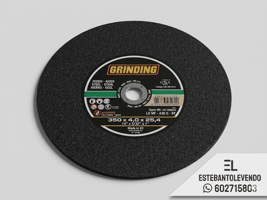Disco de Corte Grinding 350x4mm (14") INOX/Metal Industrial - Tronzadora - Nuevo